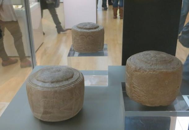 The Folkton drums on display in the British Museum.