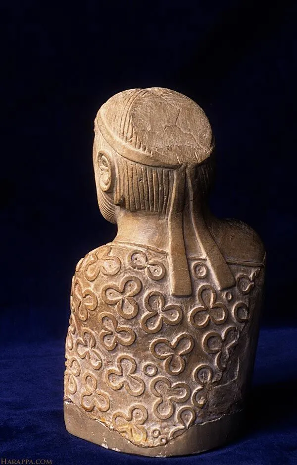 Priest King, Mohenjo-daro, white, low fired steatite, 17.5 x 11 cm (photo: Harappa.com; National Museum, Karachi)