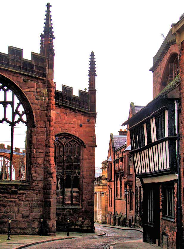 Bayley Lane running alongside the Old Cathedral, Coventry.