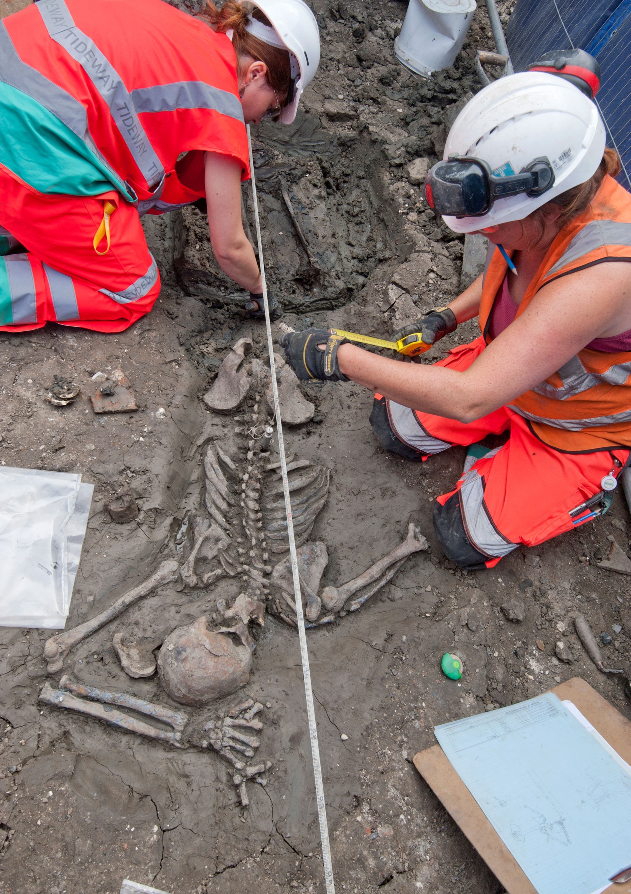 This medieval skeleton died with his boots on