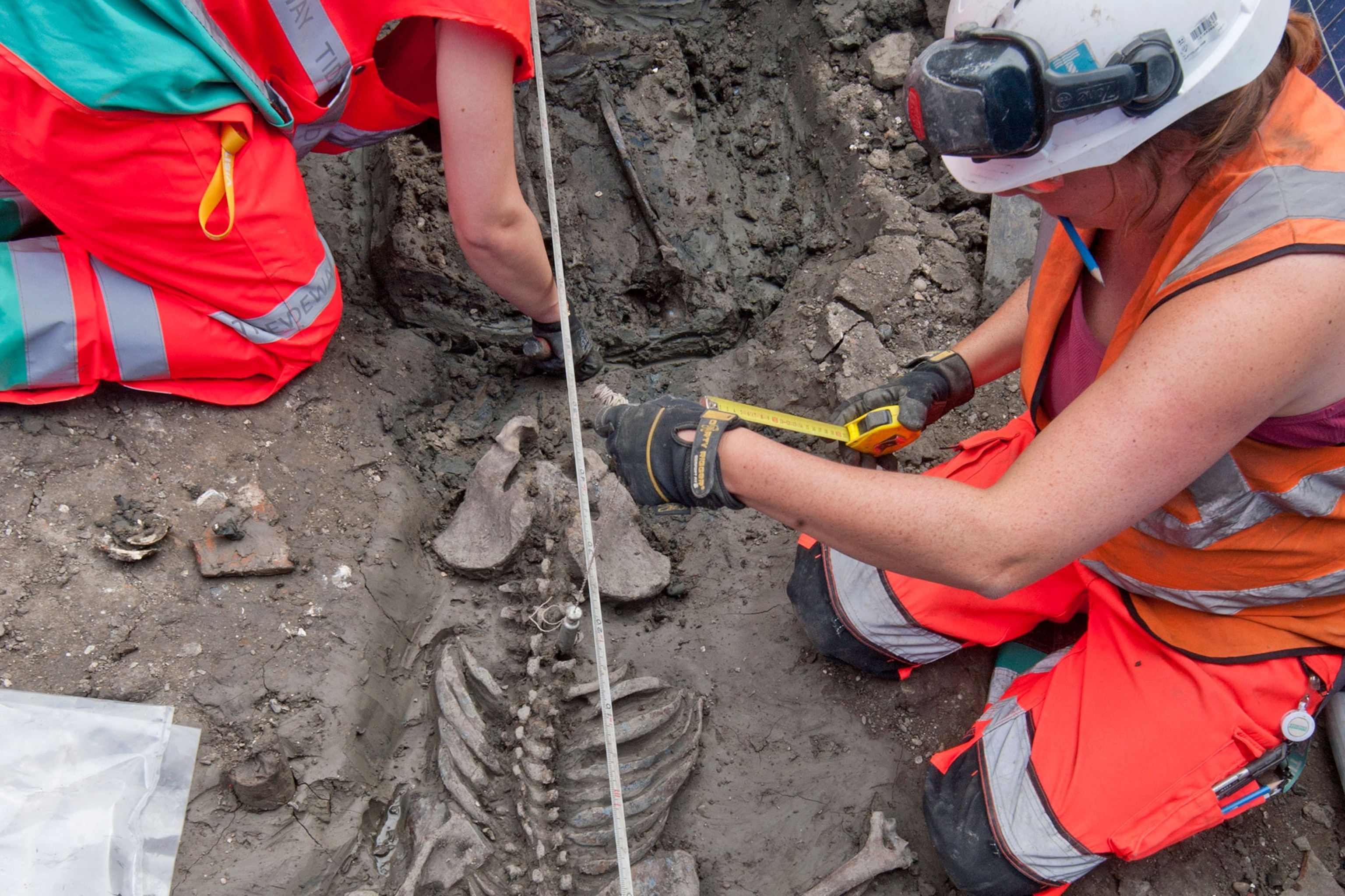 This medieval skeleton died with his boots on