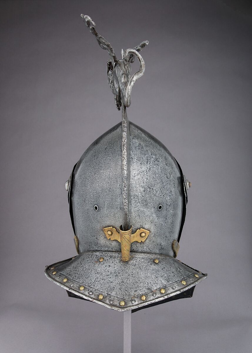 Close Helmet, Steel, gold, wrought iron, brass, French 