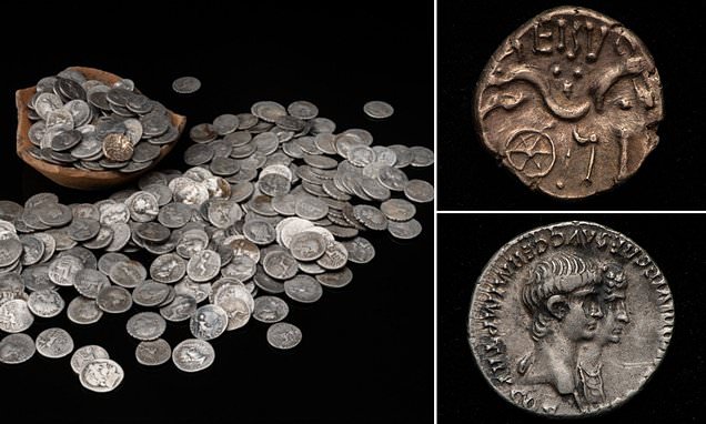 Huge hoard of Roman coins is uncovered in Worcestershire - and experts predict it could be worth more than £100,000 | Daily Mail Online