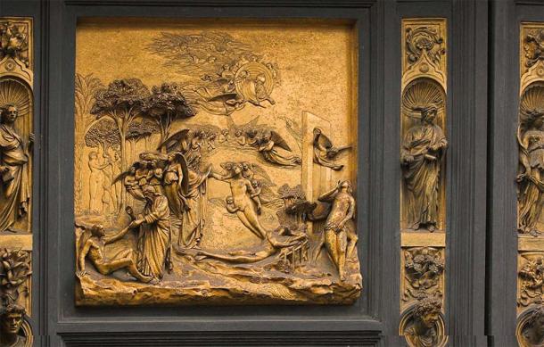 Gates of Paradise, The Story of Adam and Eve (copy at the Baptistery). (After Lorenzo Ghiberti, CC BY-SA)