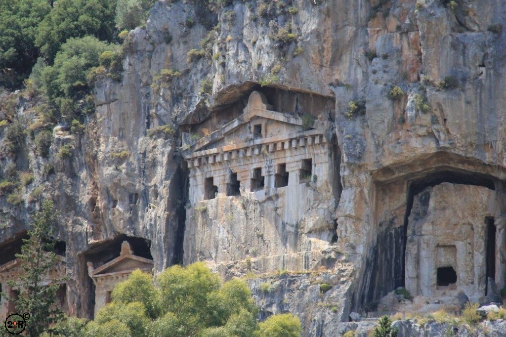 Ancient Dalyan Tombs Carved in Rock Cliffs - TWO UP RIDERS