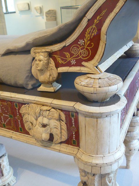 Roman couch and footstool with bone carvings and glass inl… | Flickr